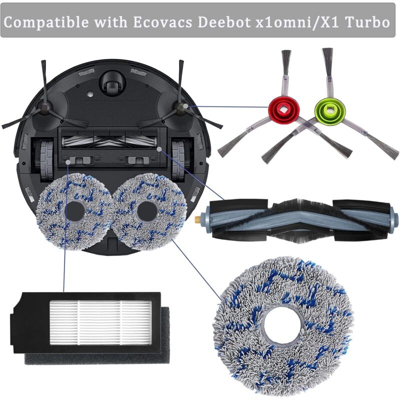 Ecovacs Filter Brush Cloth Replacement Accessory Kit 15 Pieces Compatible with DEEBOT T20 T10 X1 Omni Turbo Plus Robot Vacuum Cleaner