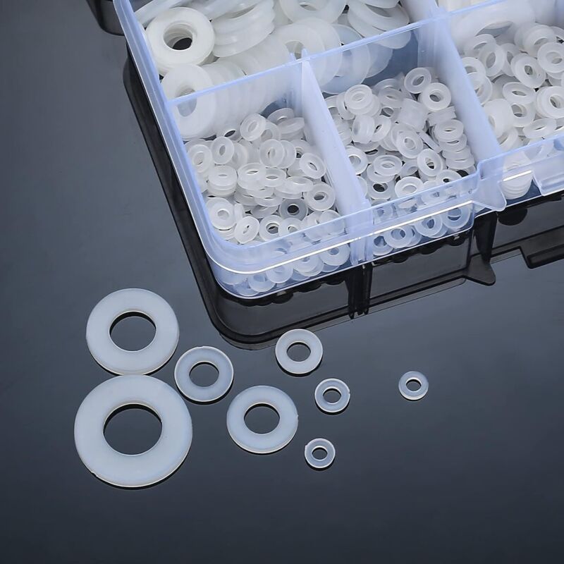 Nylon Flat Washers Assortment Kit, 500 Pieces, White, M2 M2.5 M3 M4 M5 M6 M8 M10 Insulation Round Spacers