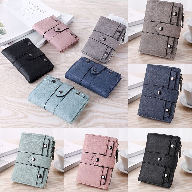 Trendy Foldable Leather Card Holder Wallet Light Green for Women