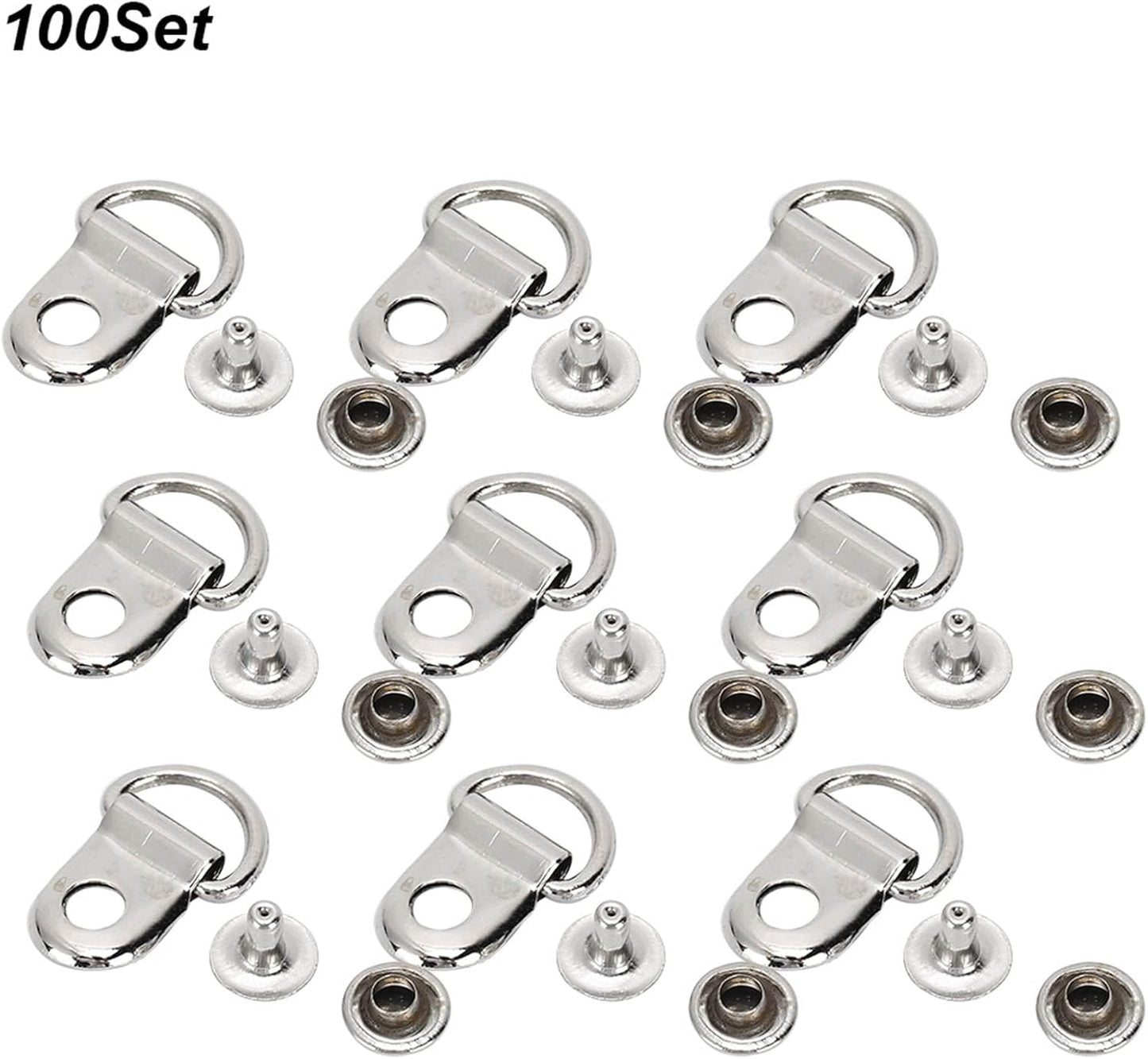 100 Sets D Ring Shoelace Buckle, Brass Metal Boot Lace Hooks Eyelet Repair Kit Bag Rivet Tool For Shoe Leather Diy Craft Boot Silver 9x14mm