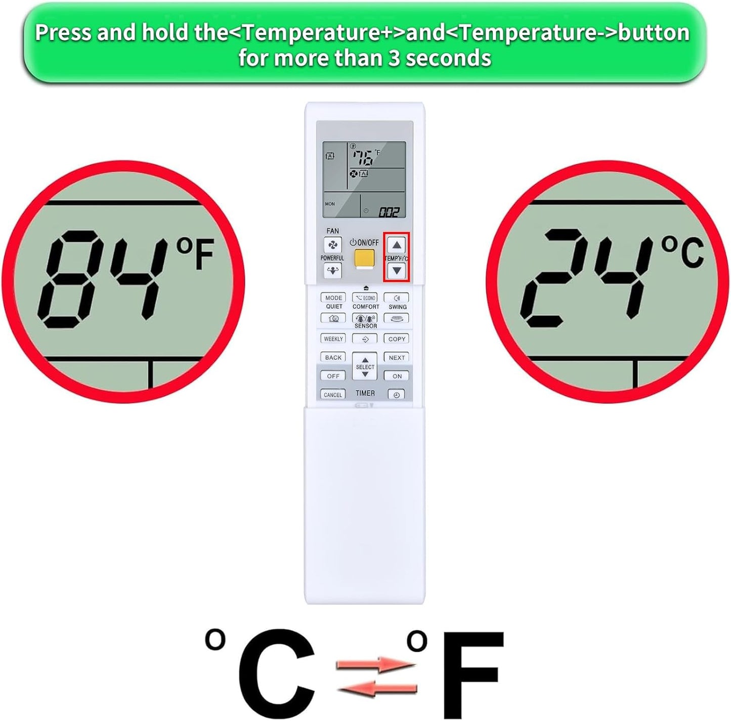 Replacement for DAIKIN AC Air Conditioner Remote Control, Compatible with ARC452A9 ARC452A10 ARC452A19 ARC452A20 ARC452A21 ARC452A23 ARC466A36