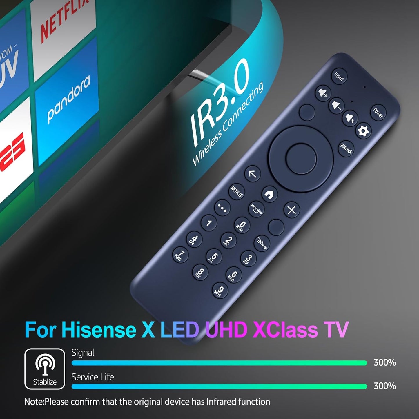 New MG3-R34010 Replacement Remote Control Compatible for Hisense TV 43A6GX 50A6G R34010BA00-00001 for Pioneer Xumo TV PN50-751-24U CP-RC1NA-23（No Voice Function）
