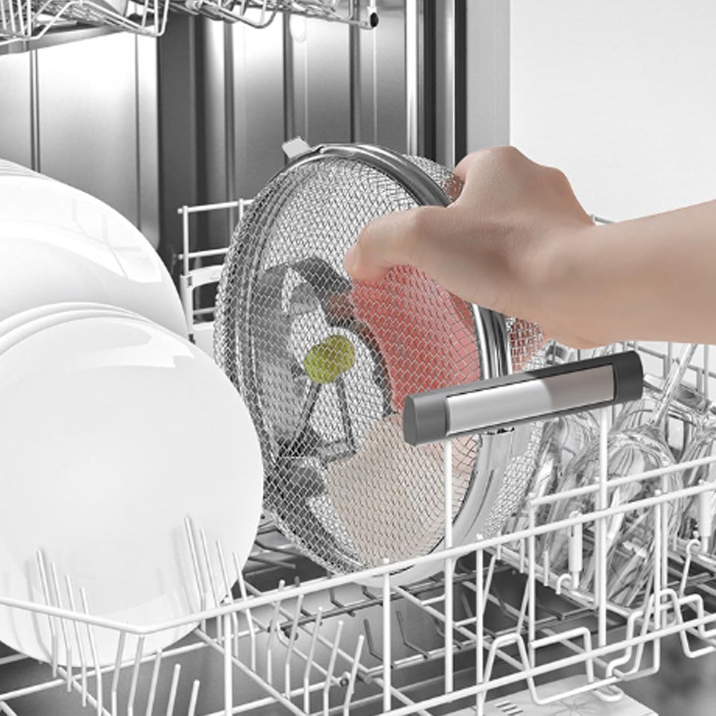 Dishwasher Basket for Small Items Stainless Steel 3 Buckles Dishwasher Basket with Fine Mesh Odor-Free Round Scratchproof Draining Dishwasher Baskets