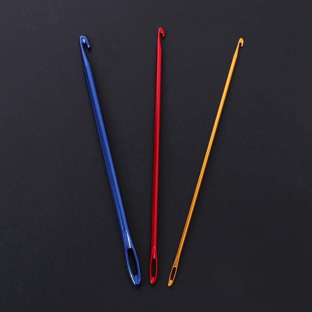 Afghan Aluminium Crochet Hook Knitting Needle Hand Knit Tool with Threading Hole