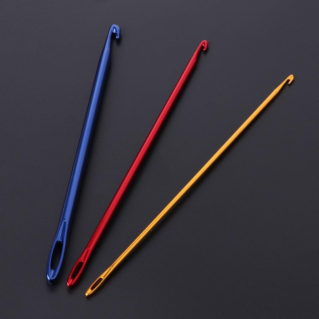 Afghan Aluminium Crochet Hook Knitting Needle Hand Knit Tool with Threading Hole