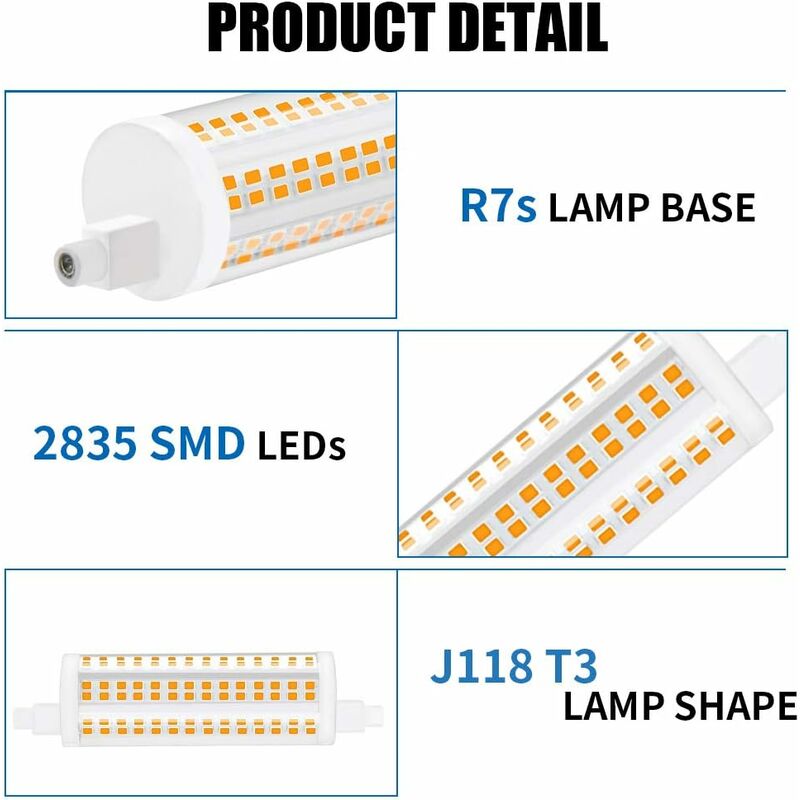 R7s Dimmable LED Bulb 20W 118mm Daylight 4000K 2200lm 2pcs Equivalent to 200W Halogen Energy Class A+