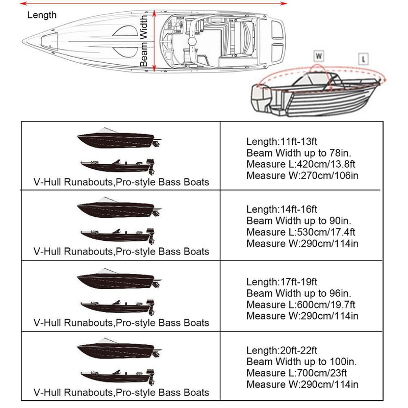 14-16FT：530cm*290cm Boat Cover Trailerable Marine Grade 210D grey