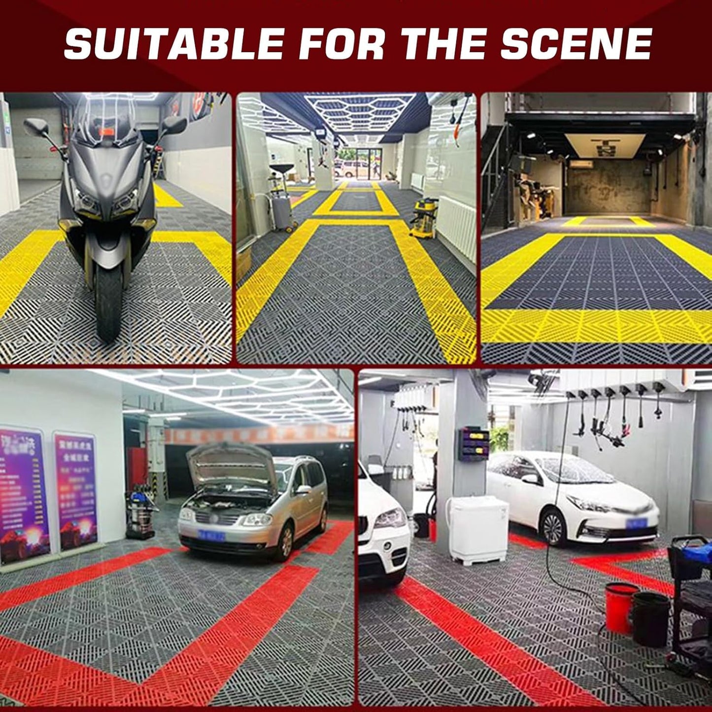 1.8 cm thick plastic interlocking floor tiles/grilles for car wash bays and car detailing shops - plastic divider mats - black （1pc）