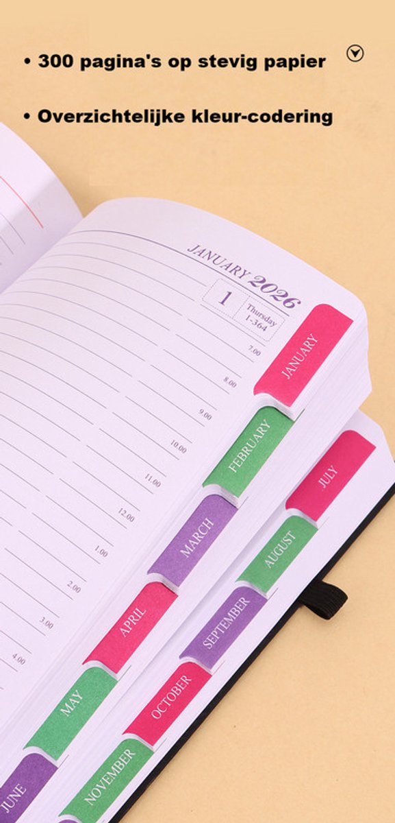 2026 Daily Planner – 2026 Adult Agenda – 1 Day on 1 Page – 365 Day Planner & Notebook – 14.0*20.8cm – Pink