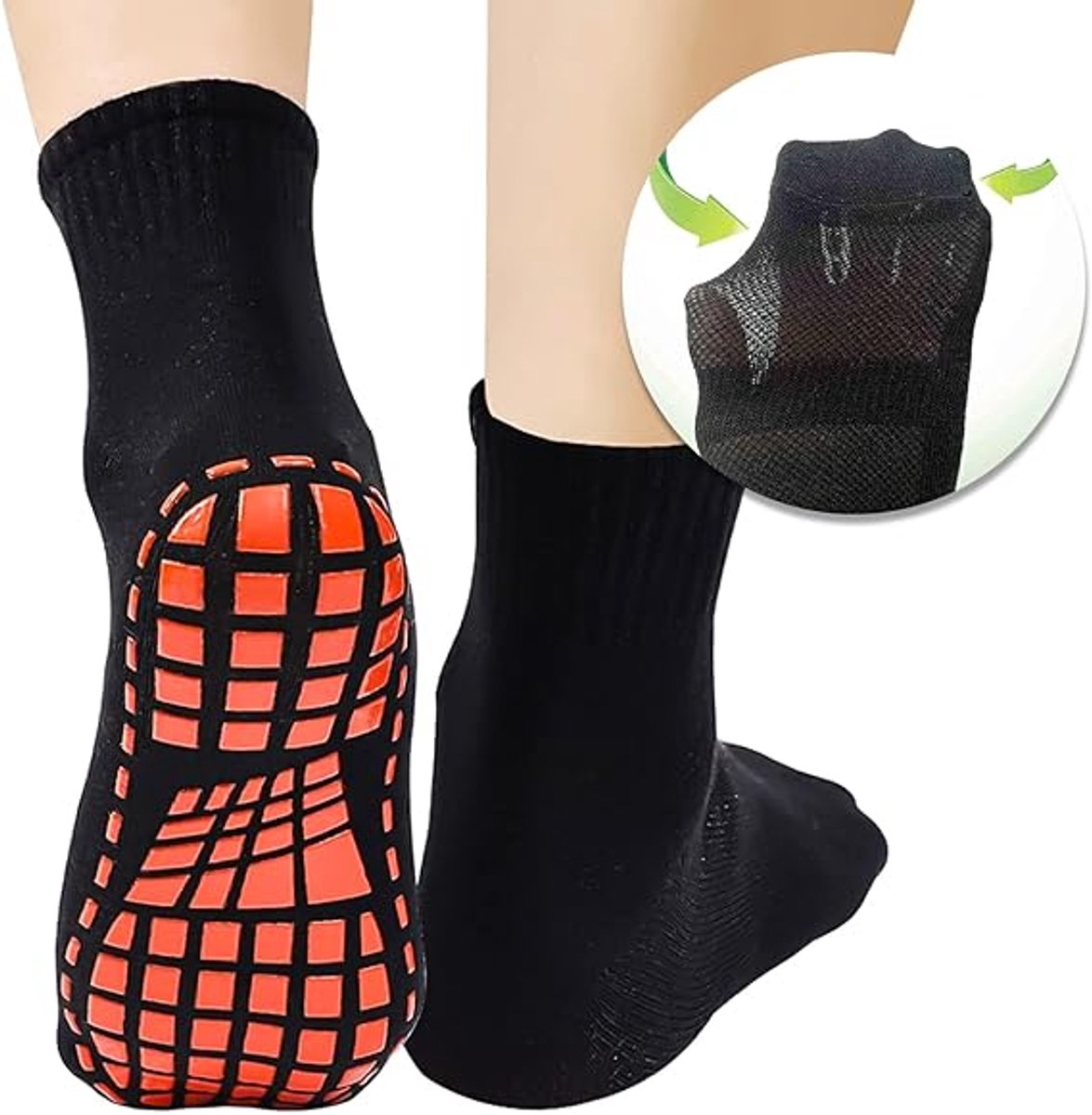 Yoga Socks - 2 Pairs of Non-Slip Socks - Barefoot - Yoga Socks - Non-Slip - Pilates - Home - Socks with Embossed Dots - Black - Navy Blue