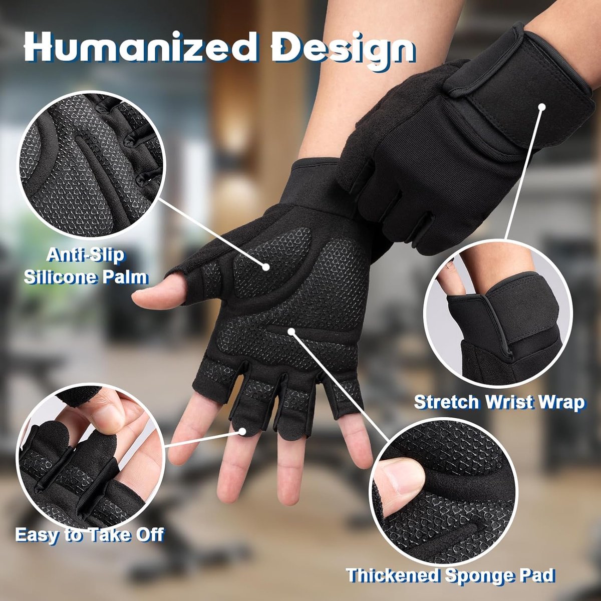Fitness Gloves - Sports Gloves - Fingerless Gloves - Running Gloves - Unisex - Breathable and comfortable - With wrist support - Suitable for weightlifting, cycling, rowing and fitness training - Black, size L