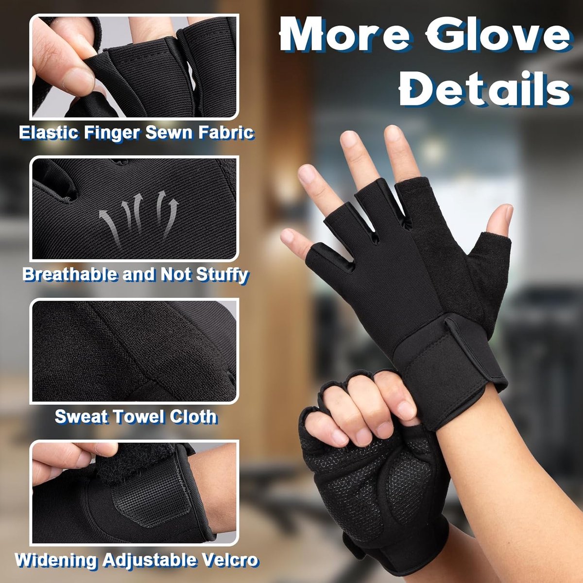 Fitness Gloves - Sports Gloves - Fingerless Gloves - Running Gloves - Unisex - Breathable and comfortable - With wrist support - Suitable for weightlifting, cycling, rowing and fitness training - Black, size L