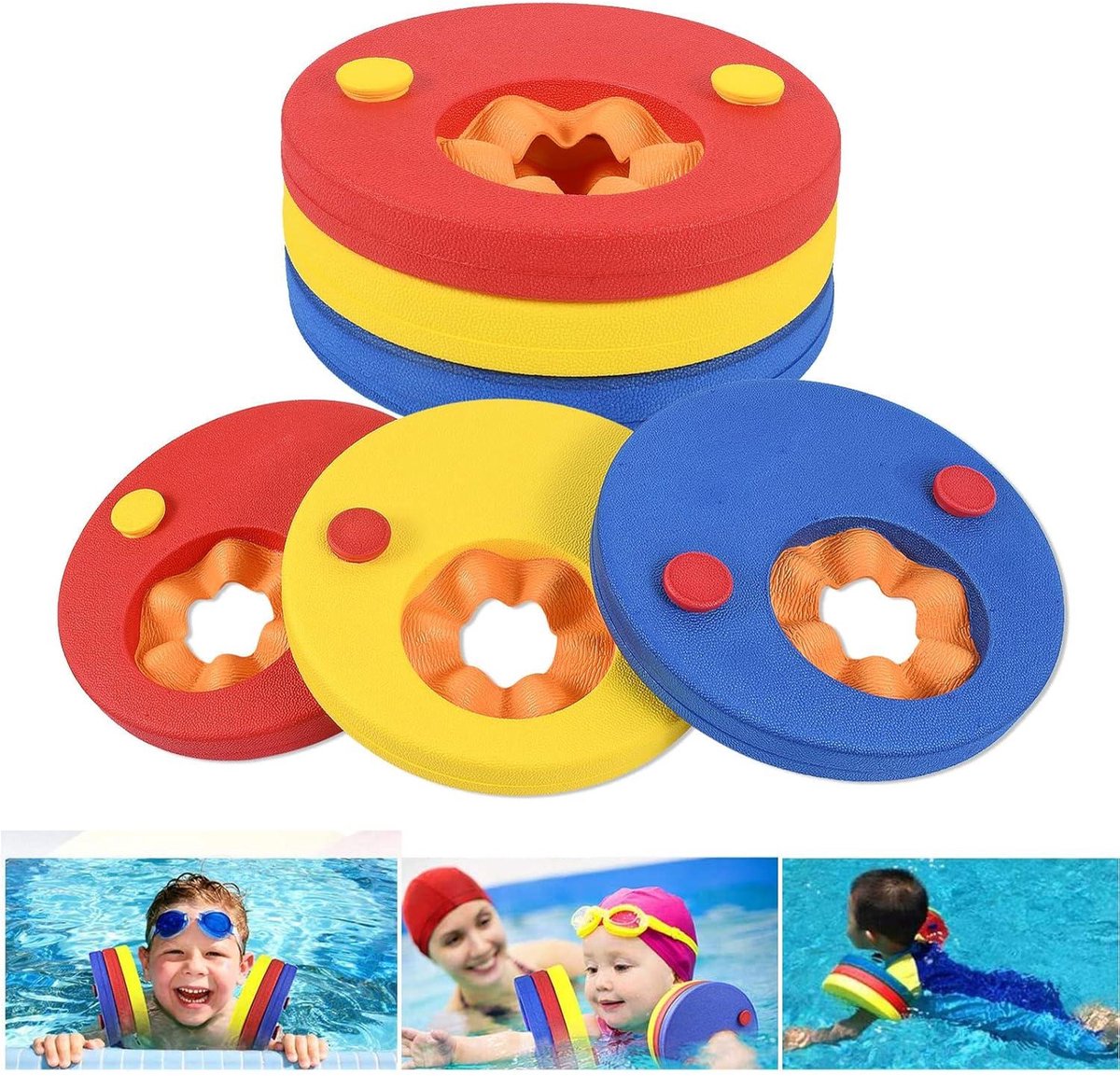 Children's Swimming Rings - Colorful swimming rings - Suitable for children from 3 to 14 years old who are just starting to learn to swim - Recommended swimming ring weight is 15 to 30 kg - Three colors per pair