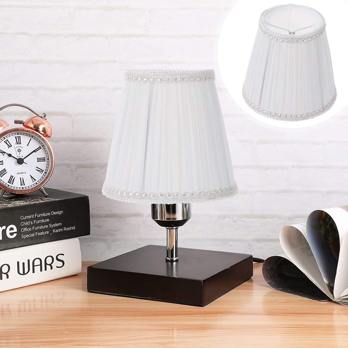 Lampshade - Table Lampshade - White Pleated Tubular Lampshade - Small - Suitable for Table Lamps and Floor Lamps - 13.5x10cm