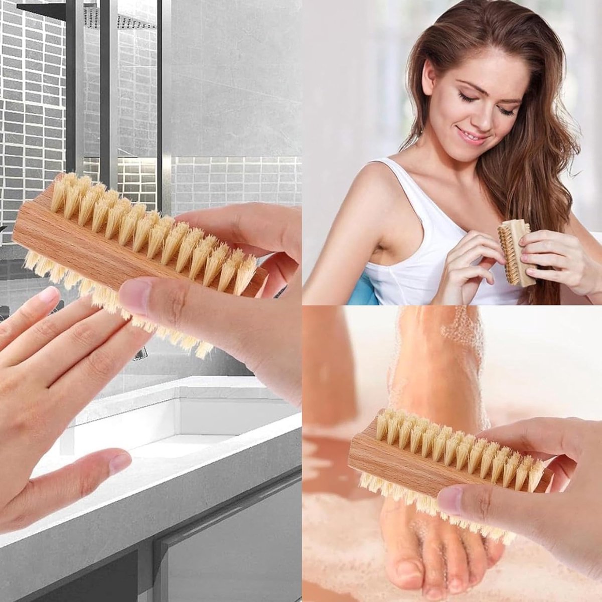 Nail Brushes - 3-Pack - Double-Sided - Nail Brushes for Cleaning Nails - Portable Nail Brushes with Wooden Handles - Suitable for Daily Hygiene, Travel and Pet Care