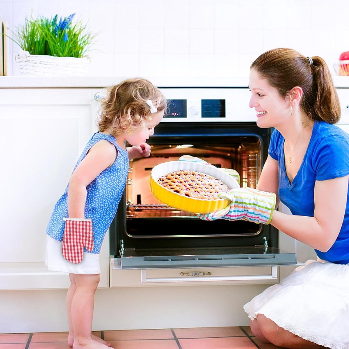 Children's Oven Mitts - Oven Mitts - Red Kitchen Mitts Oven Mitts Heat Resistant Cooking Baking Microwave - Kitchen