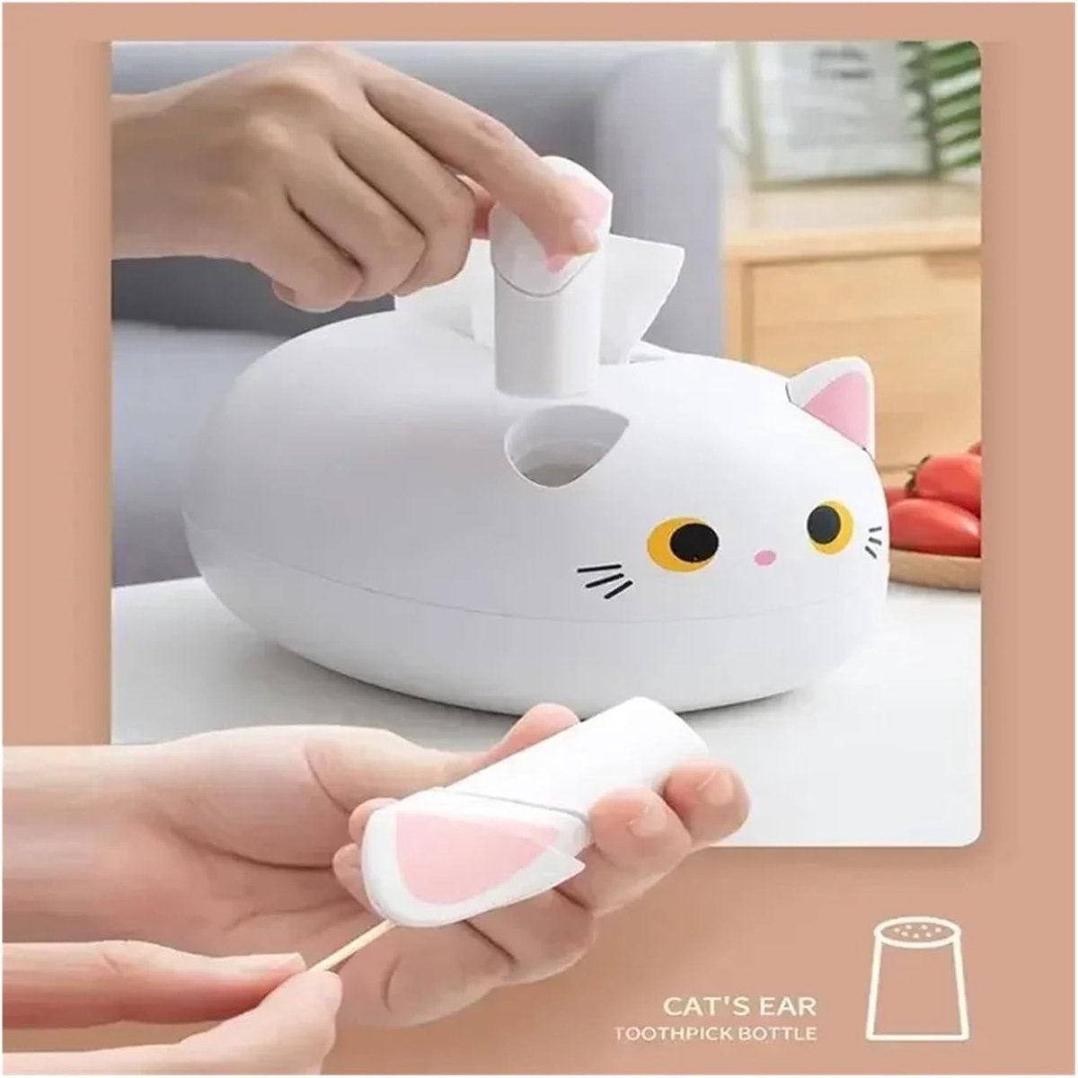 Tissue Box - Tissue Box Organizer with Cat Print - Napkin Holder for the Living Room - Tissue Box for the Kitchen - Toilet Paper Holder for the Bathroom (White，22*16*13cm)