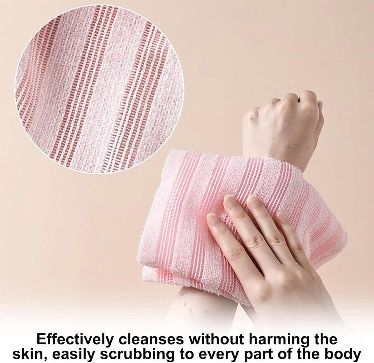 Back Scrubber Set | 2-Piece Exfoliating Shower Towel | Extra Long Exfoliating Washcloth for Men and Women - Scrub Cloth for Body Cleansing and Massage (Pink)