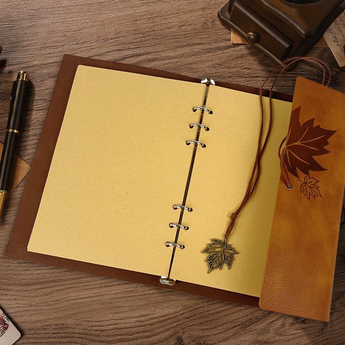 Notebook - Unisex Journal - Leather Sketchbook - Classic Spiral Binding - Travel Journal - Includes Unprinted Kraft Paper - Replaceable Inserts, Ideal Gift (Brown, A6 Paper)