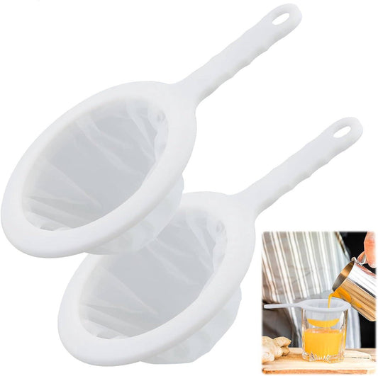 2-Piece Food Strainer - Mesh Sieve - Sieve Filter - Reusable Strainer - for Oil, Coffee, Tea, Juice, Wine (200 Mesh) - White