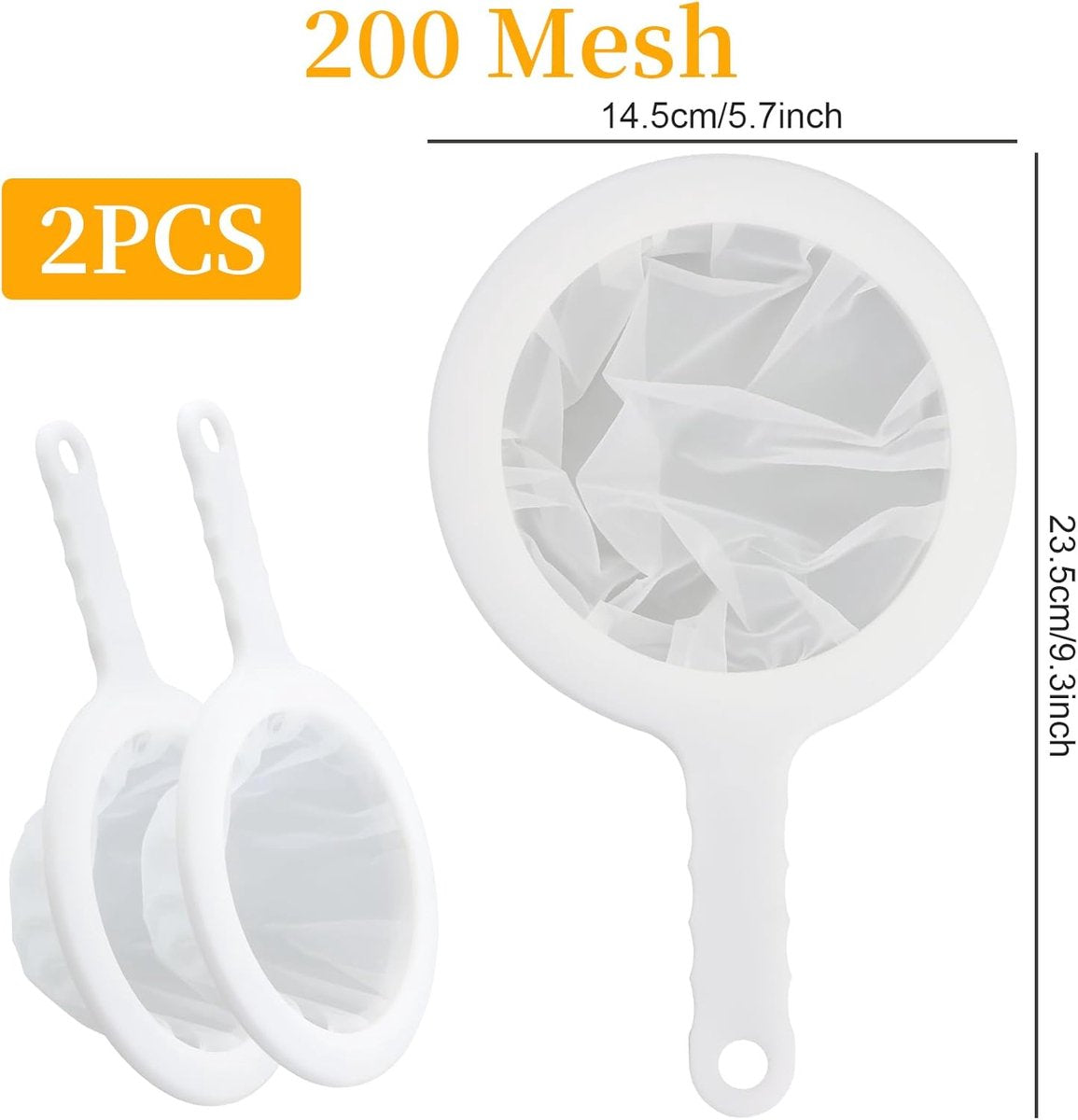 2-Piece Food Strainer - Mesh Sieve - Sieve Filter - Reusable Strainer - for Oil, Coffee, Tea, Juice, Wine (200 Mesh) - White