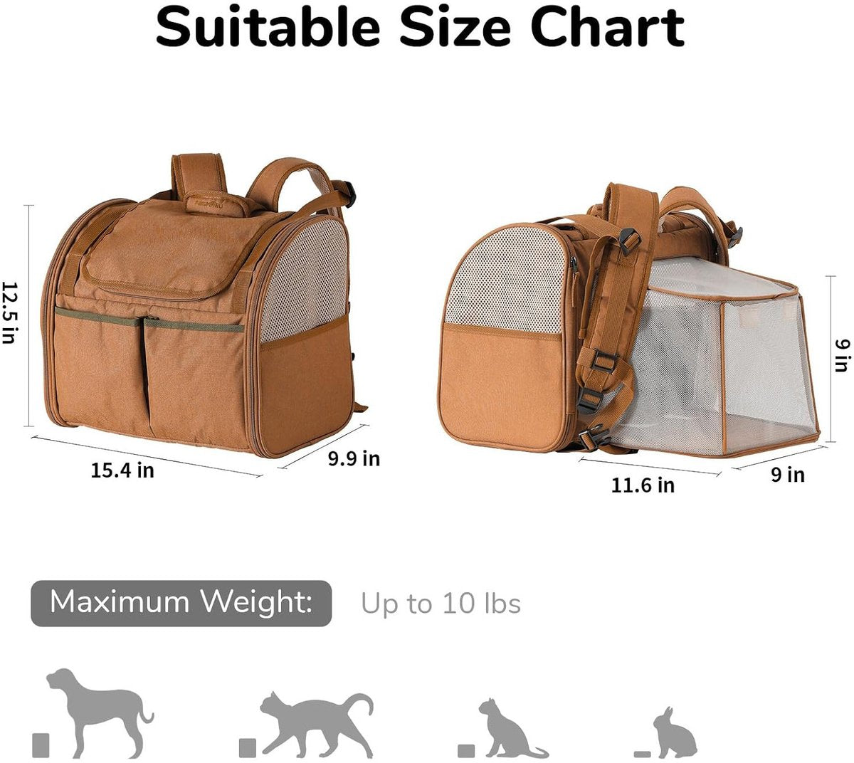 Travel Basket for Cats and Dogs - Carrier for Cats and Dogs - Travel Bag for Cats and Dogs - Dog Carrier - Cat Carrier - up to 10 lbs - brown