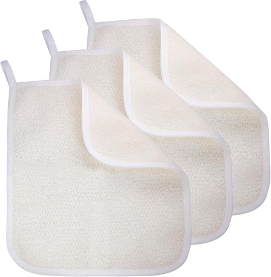 3-Piece - Exfoliating Towel - Exfoliating Towel for Body and Face - Bath Towel - Double-Sided Exfoliating Bath Towel - Facial Washcloth - Nylon - Scrub Towel