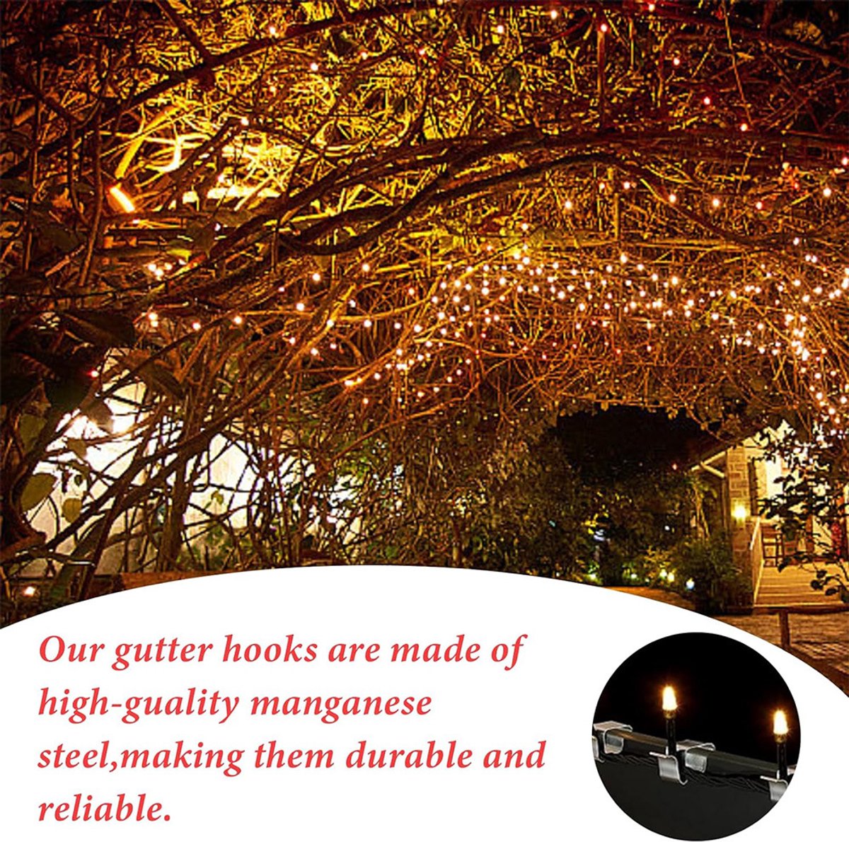 Hooks for outdoor lighting - 50 pieces - Hooks - Christmas light hooks - Christmas light clips - Cable clips - Christmas light hooks - Suitable for outdoor Christmas lights, kitchen lights, etc. - Stainless steel hooks