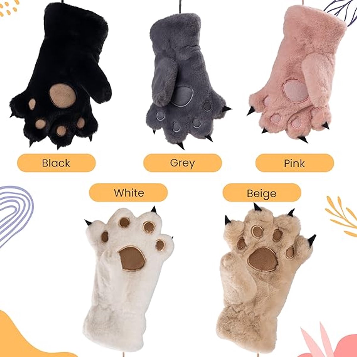 Gloves - 1 pair - Winter gloves - Cartoon gloves - Neckband - Children's gloves - Warm gloves - Plush gloves - One size（Gray）