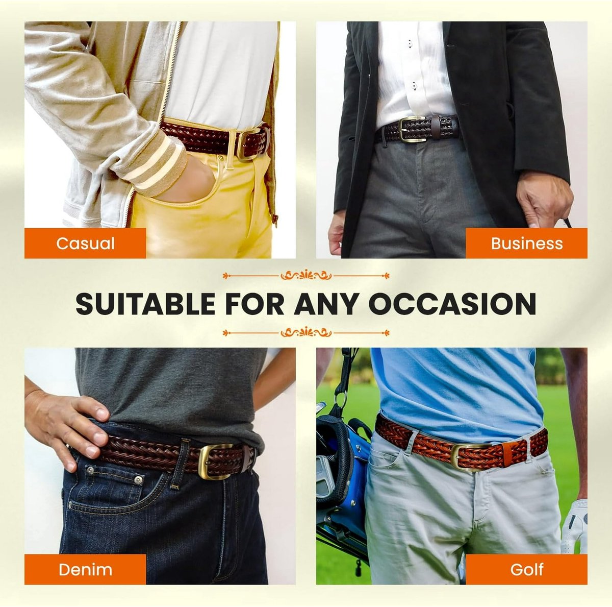 Men's Belts - Women's Belts - Casual Belts Made of Genuine Leather - Durable - Mesh Weave Design - Ideal for Business Wear and Formal Occasions