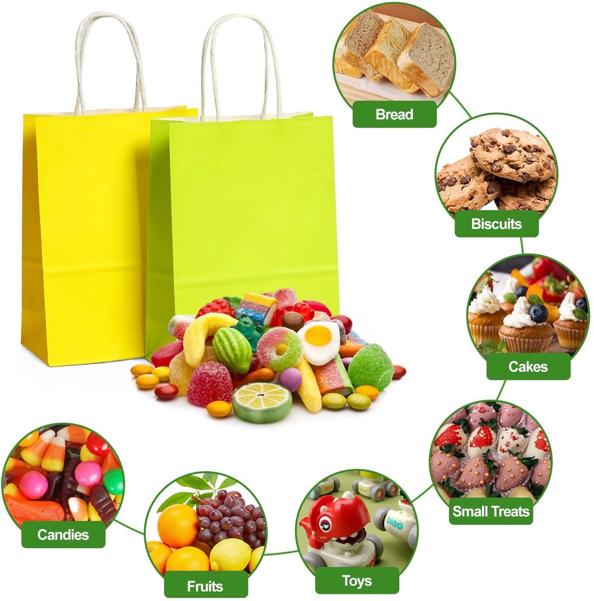 50 small paper bags with handles - colorful kraft paper gift bags - 15x8x21cm - kraft paper shopping bags - for parties, birthdays, Christmas, weddings, shopping