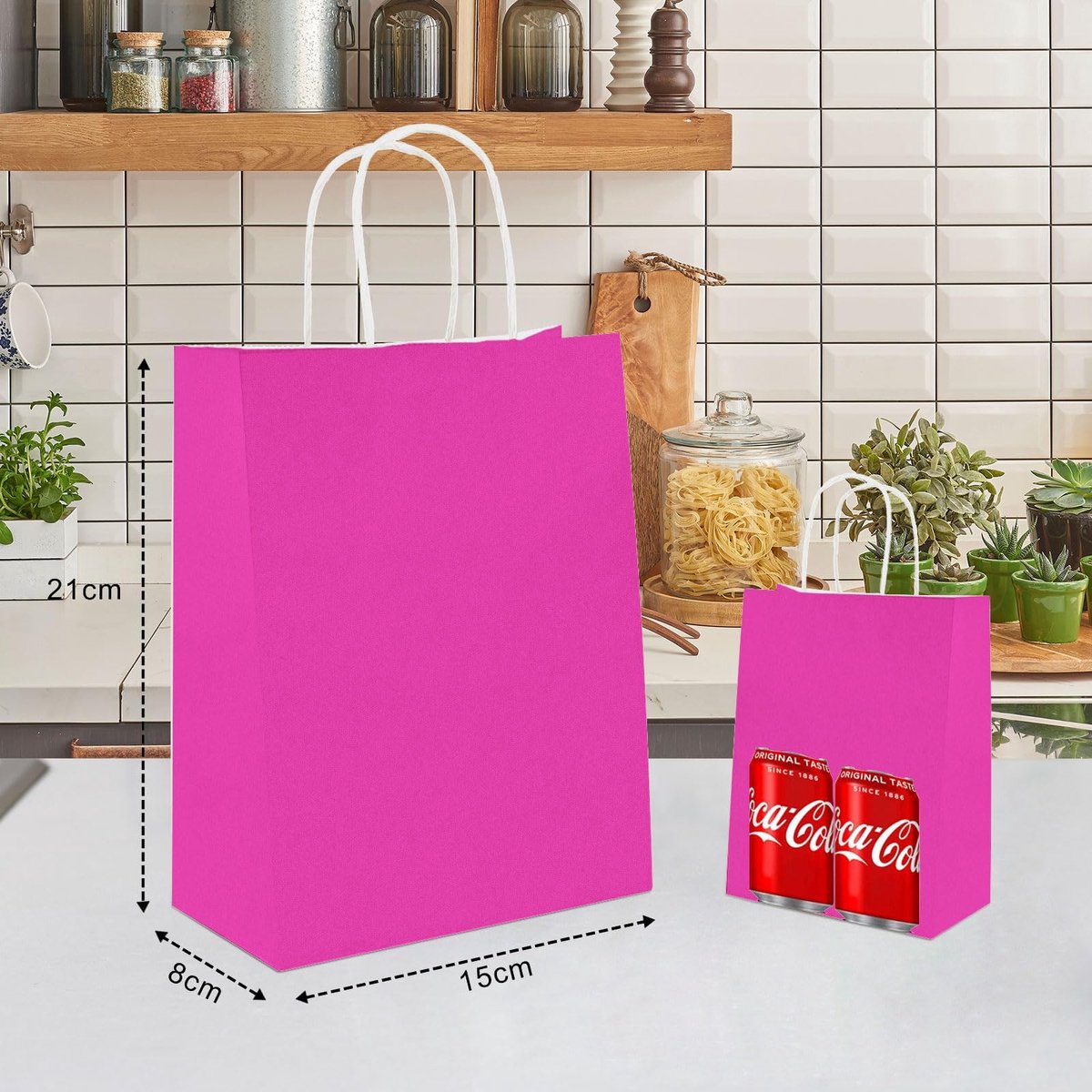 50 small paper bags with handles - colorful kraft paper gift bags - 15x8x21cm - kraft paper shopping bags - for parties, birthdays, Christmas, weddings, shopping