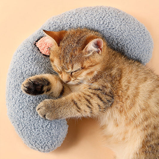 Pet Cushion - Soft Plush Pet Cushion - Cute Patterned Pet Mat - Comfortable Neck Support - Suitable for Cats and Dogs - Blue