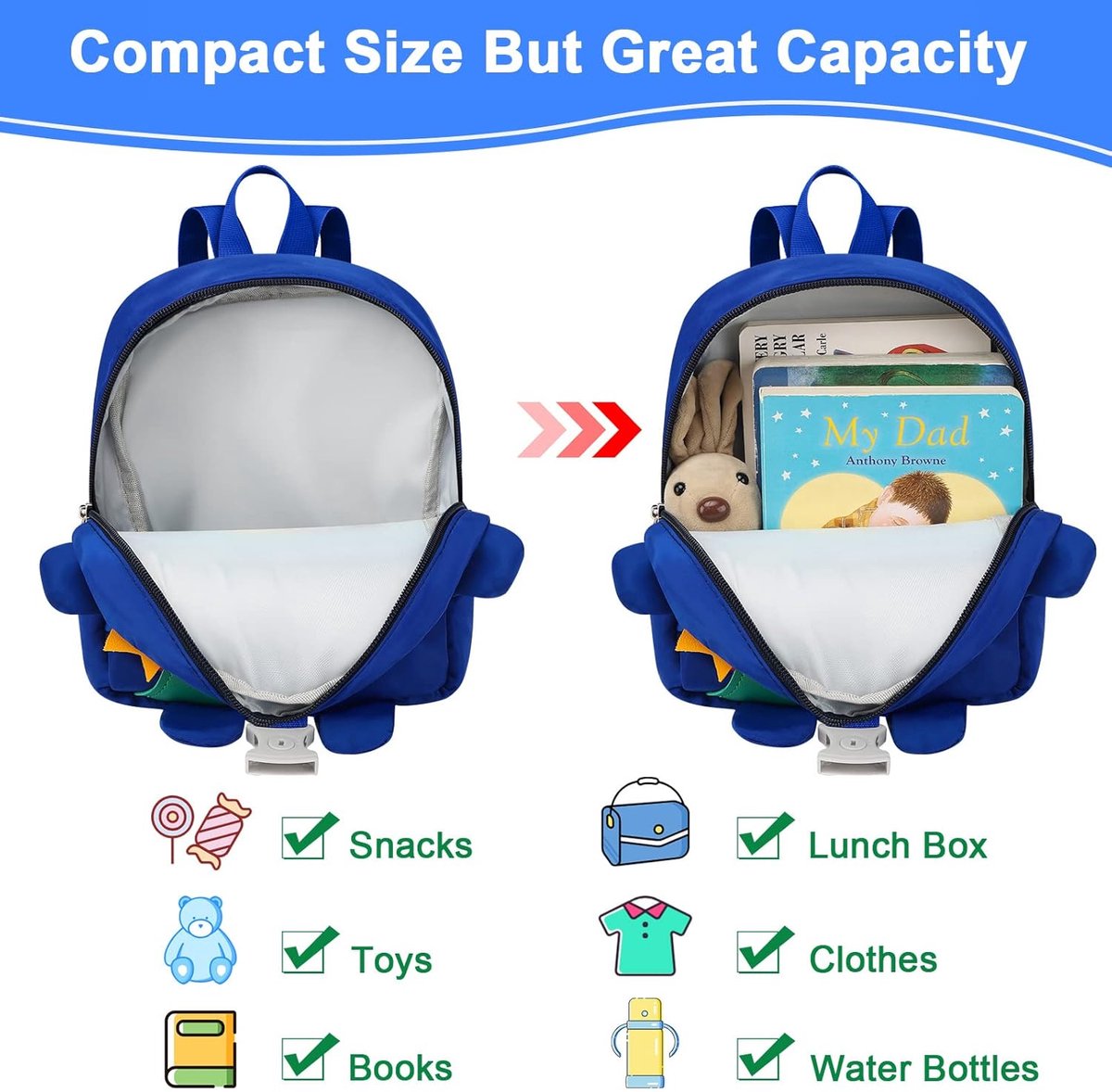 Leash - Dinosaur Backpack + 4-in-1 Leash and Adjustable Safety Wristband (Ideal Gift)