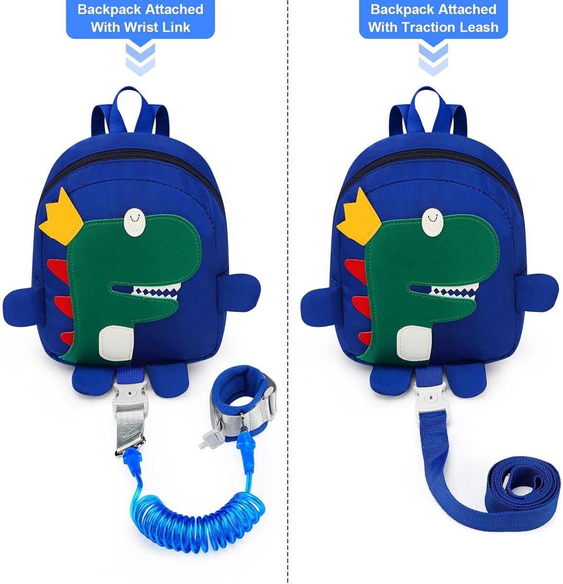 Leash - Dinosaur Backpack + 4-in-1 Leash and Adjustable Safety Wristband (Ideal Gift)