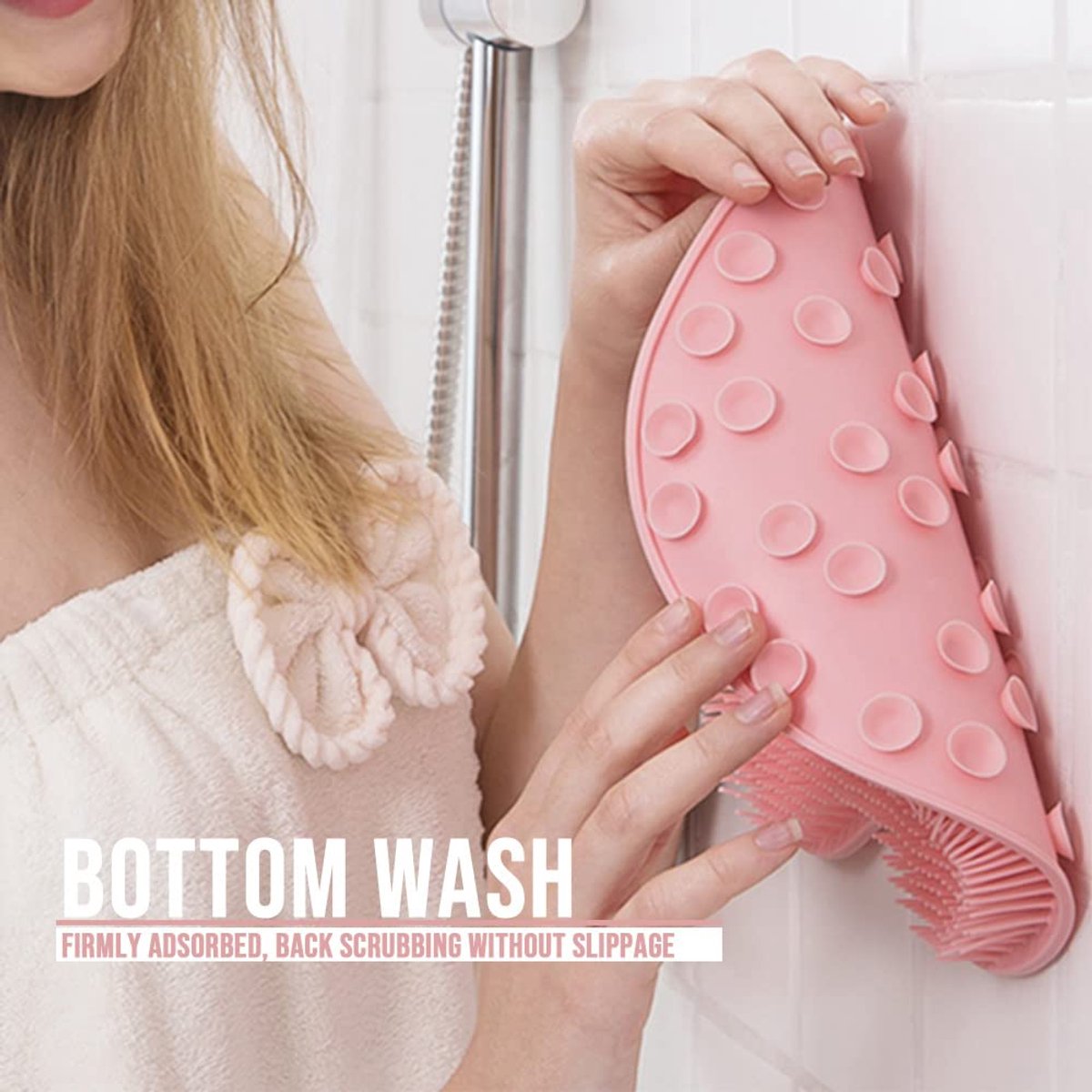 Shower Mat - Non-Slip Bath Mat - Foot Cleansing Pad, Back Scrub Pad, Exfoliating Bath Scrub Pad, Non-Slip Wall Suction Cup - Suitable for Men and Women (Orange)