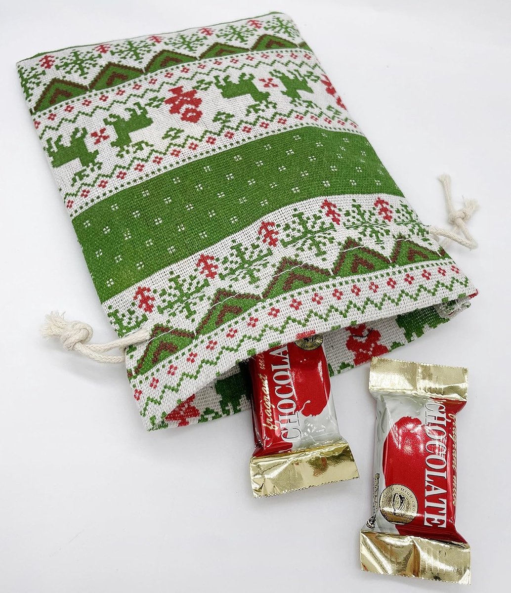 Christmas linen gift bags - 24 pieces - 13x18cm - Christmas decoration for indoors - Reusable - Christmas candy bags with drawstring - Suitable for gift bags for children's parties during the Christmas holidays