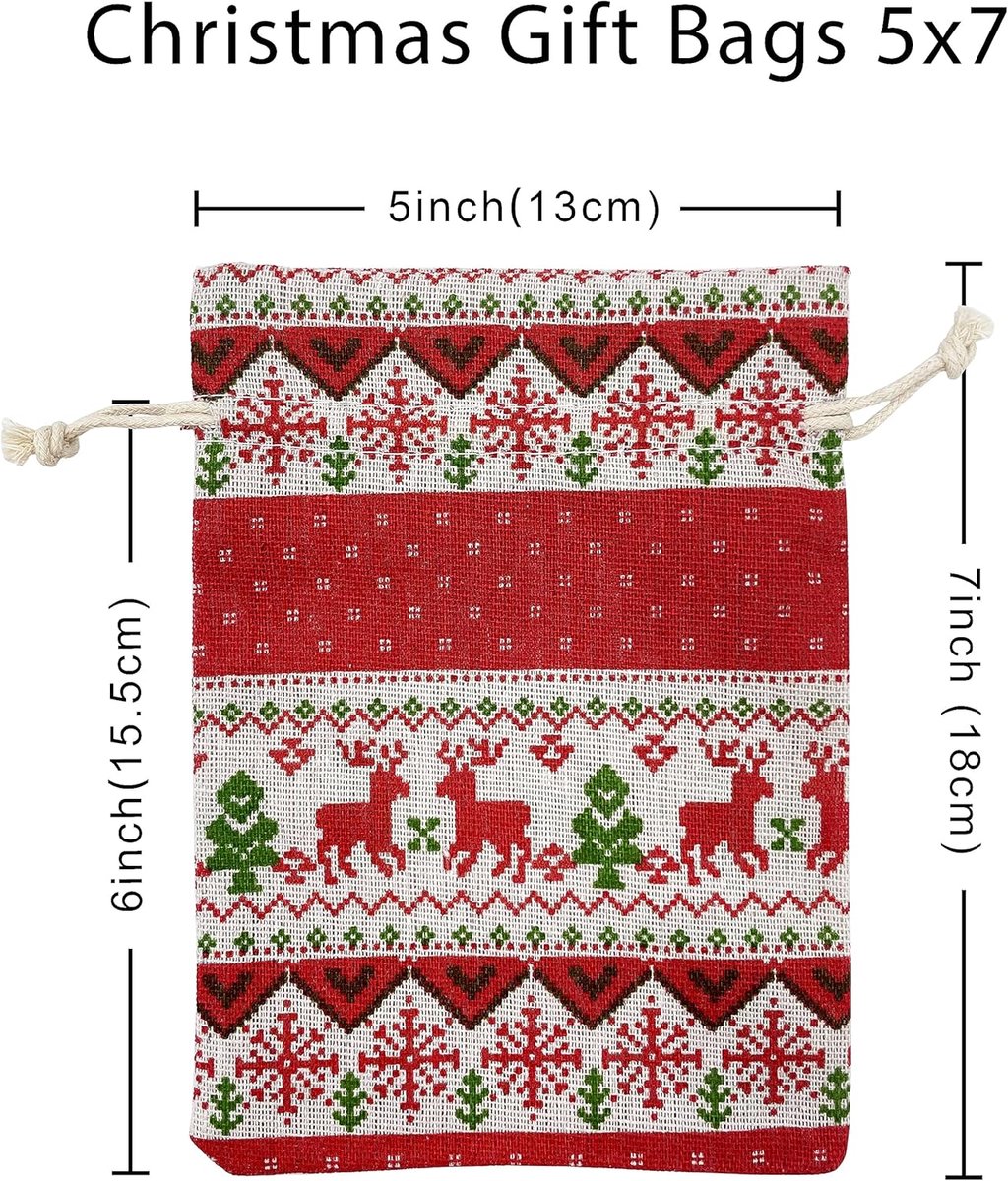 Christmas linen gift bags - 24 pieces - 13x18cm - Christmas decoration for indoors - Reusable - Christmas candy bags with drawstring - Suitable for gift bags for children's parties during the Christmas holidays
