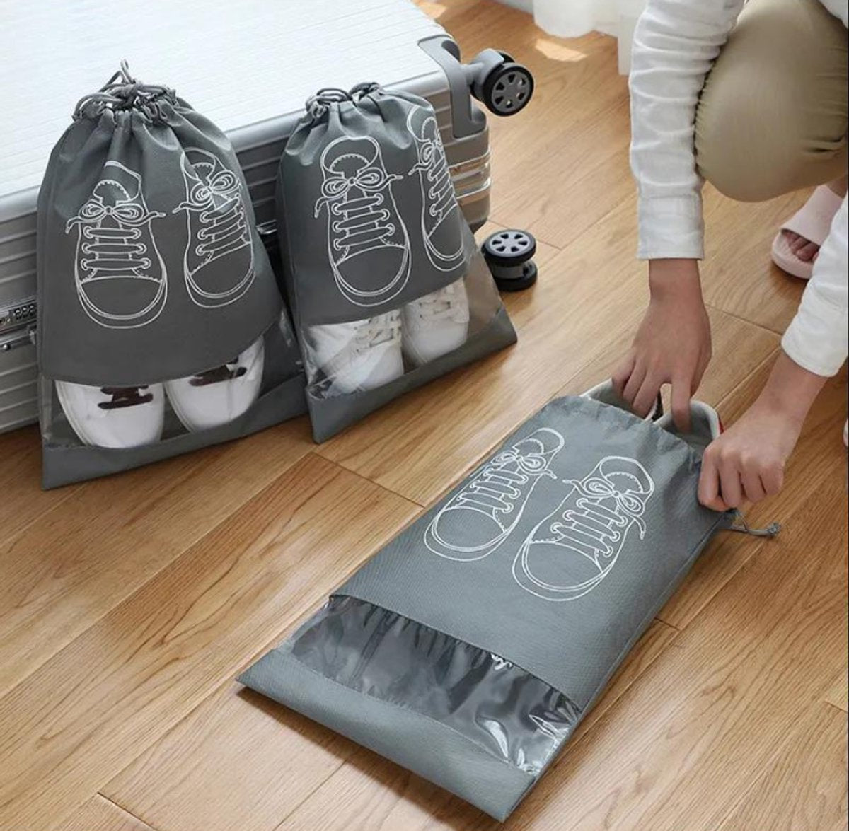Shoe Bags - 5 Pieces - Shoe Bag - Travel and Storage Bag - Water-Repellent - Travel Organizer - Gray (36*26.5 cm)