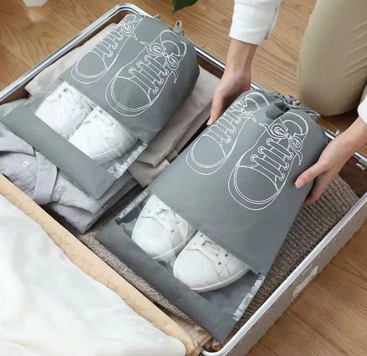 Shoe Bags - 5 Pieces - Shoe Bag - Travel and Storage Bag - Water-Repellent - Travel Organizer - Gray (36*26.5 cm)