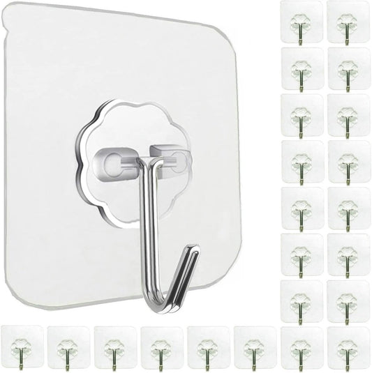 Self-adhesive hooks - transparent - waterproof - self-adhesive wall hooks - suitable for keys - bathroom, shower, outdoor, kitchen, door - practical pack of 24