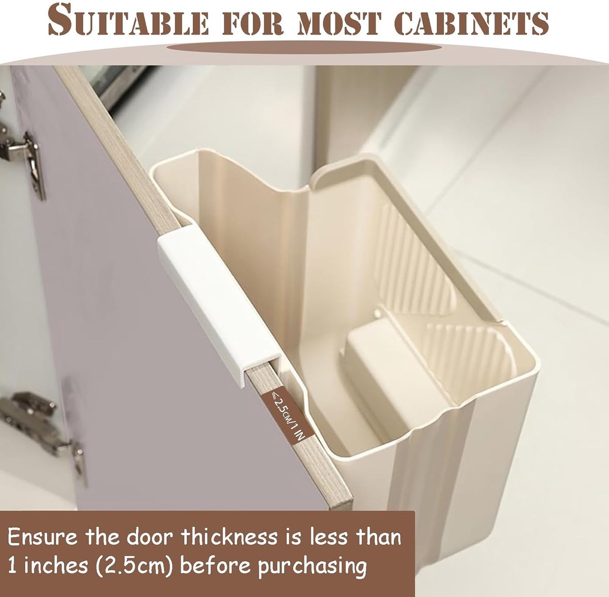 Waste Bin - Hanging Waste Bin - Foldable Waste Bin - Capacity: 7 Liters - Space-Saving Design - Suitable for Kitchens, Cabinet Doors, Bathrooms, Campers, Cars and Camping (Gray)