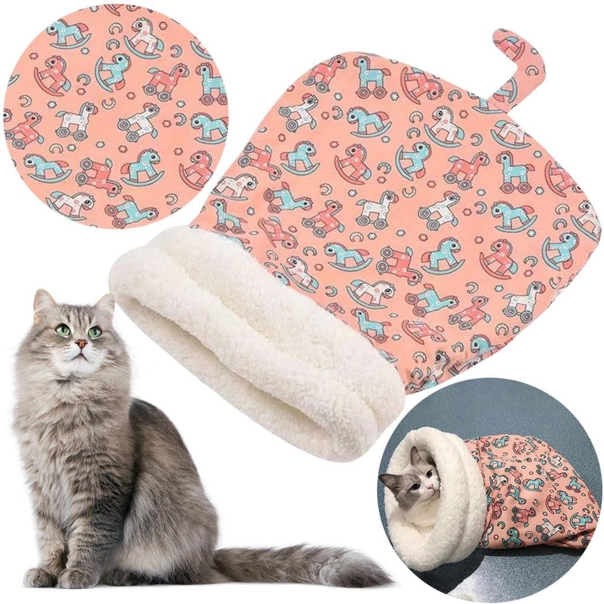 Cat Bed - Pet Sleeping Bag - Warm Pet Bed - Winter Cat House - Suitable for Indoor Use - Comfortable and Sheltered - Give Your Pet a Warm Hideaway (Pink, One Size)