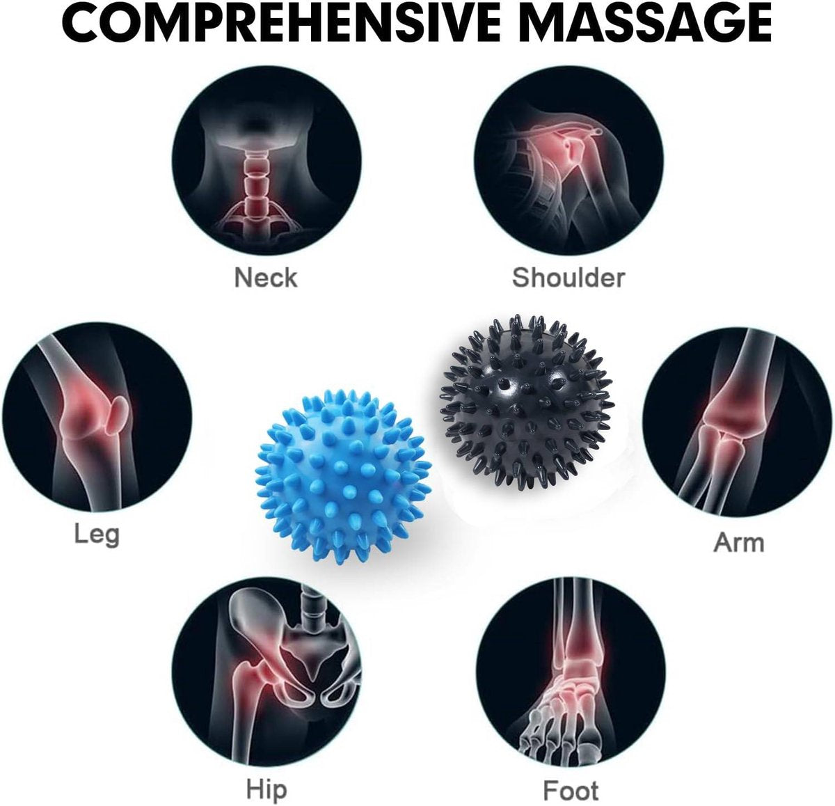 Massage Balls - (Pack of 3) - Trigger Point Massage Balls - Massage Balls with Soothing Points - Pointed Balls - Hedgehog Balls - Trigger Point Exercise Balls - For massaging leg, shoulder, hip and foot muscles (Blue/Black 7.5 cm)