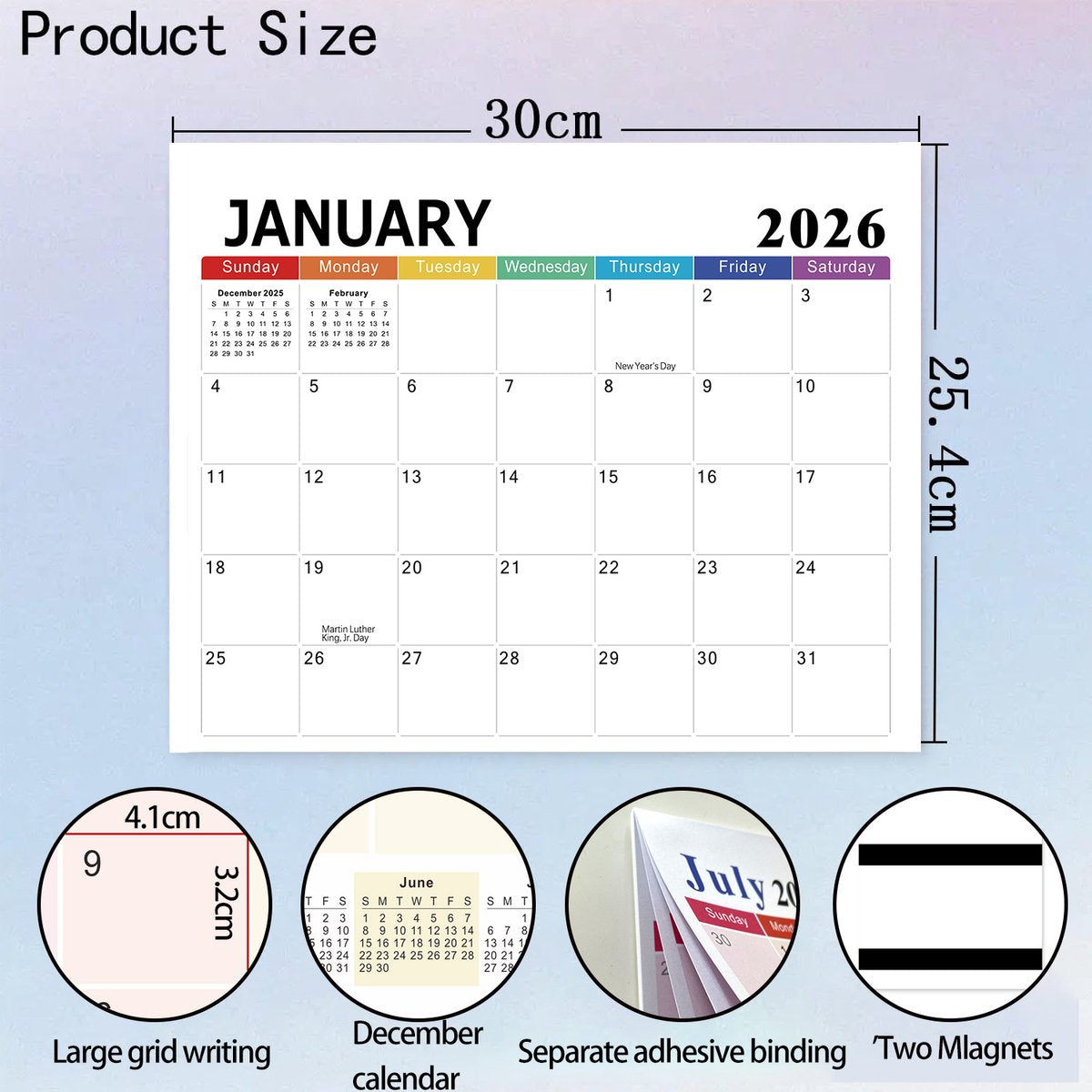 2026-2027 Magnetic Fridge Calendar - Agenda Calendar 2026 - Agenda Calendar 2026 - Calendar 2026 Weekly Calendar - 18 Month Planning Board (Jan 2026 - Jun 2027) - Large Format 30x25 cm - Sustainable Paper