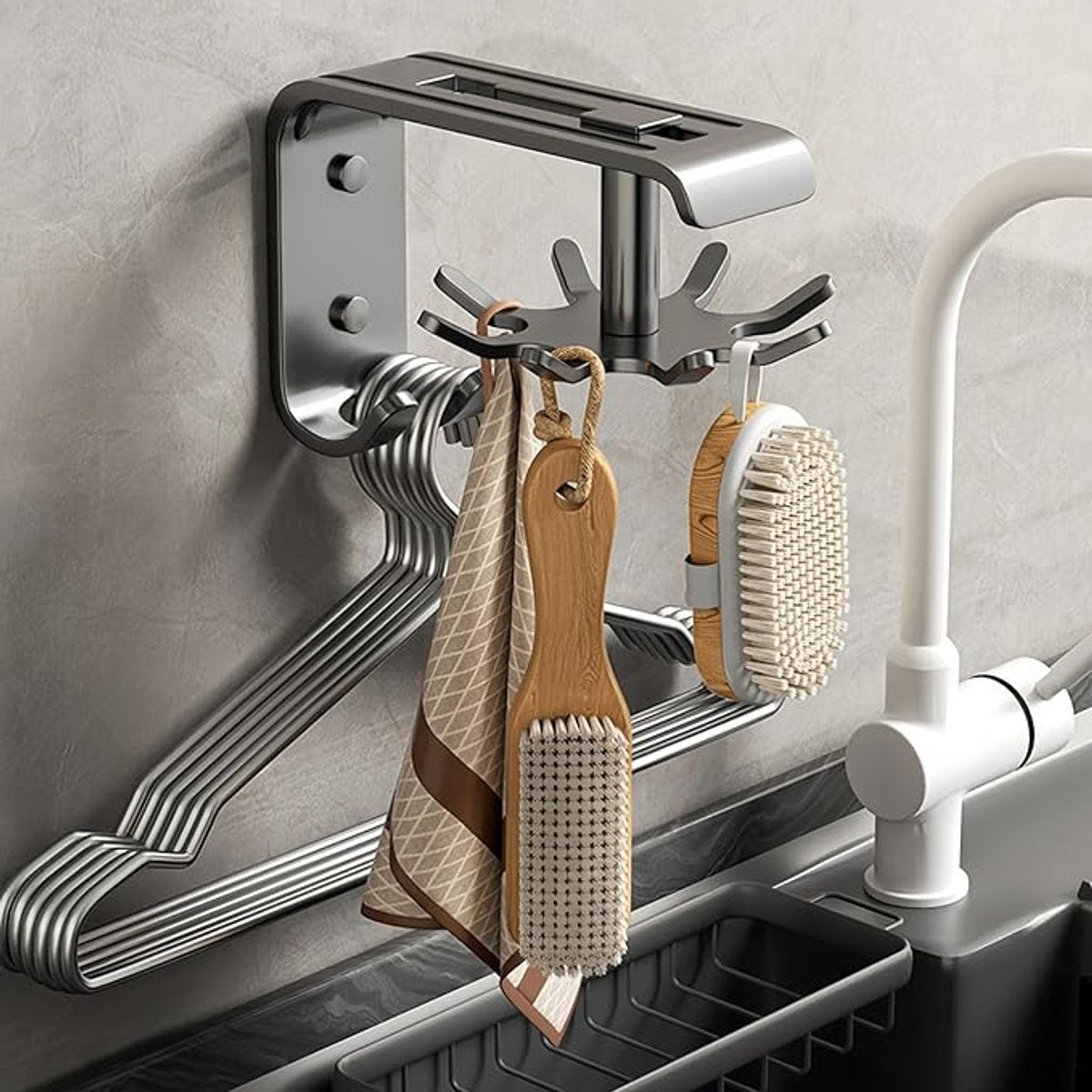 Kitchen Utensils - 2-Piece Hook - Cabinet Hook - Room Hook - Storage - Kitchen Storage - Suitable for Bathroom/Balcony/Bedroom/Knives/Tools/Towels (Black)