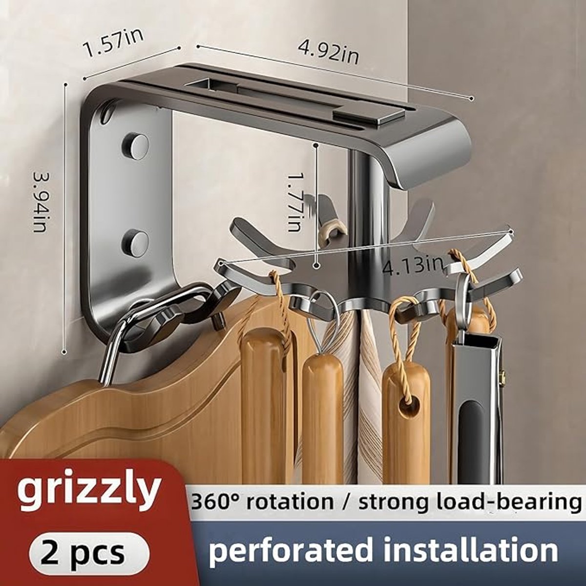 Kitchen Utensils - 2-Piece Hook - Cabinet Hook - Room Hook - Storage - Kitchen Storage - Suitable for Bathroom/Balcony/Bedroom/Knives/Tools/Towels (Black)