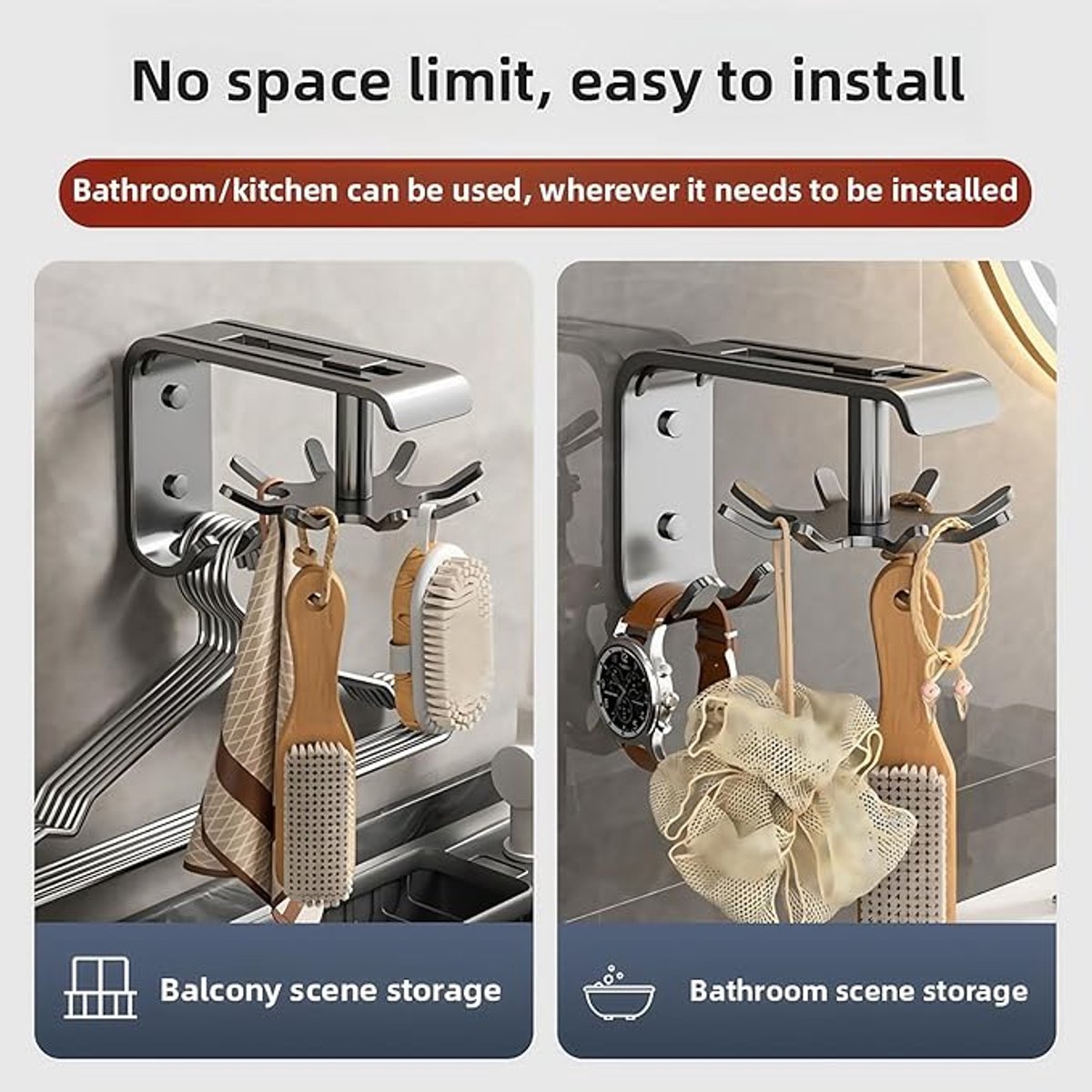 Kitchen Utensils - 2-Piece Hook - Cabinet Hook - Room Hook - Storage - Kitchen Storage - Suitable for Bathroom/Balcony/Bedroom/Knives/Tools/Towels (Black)
