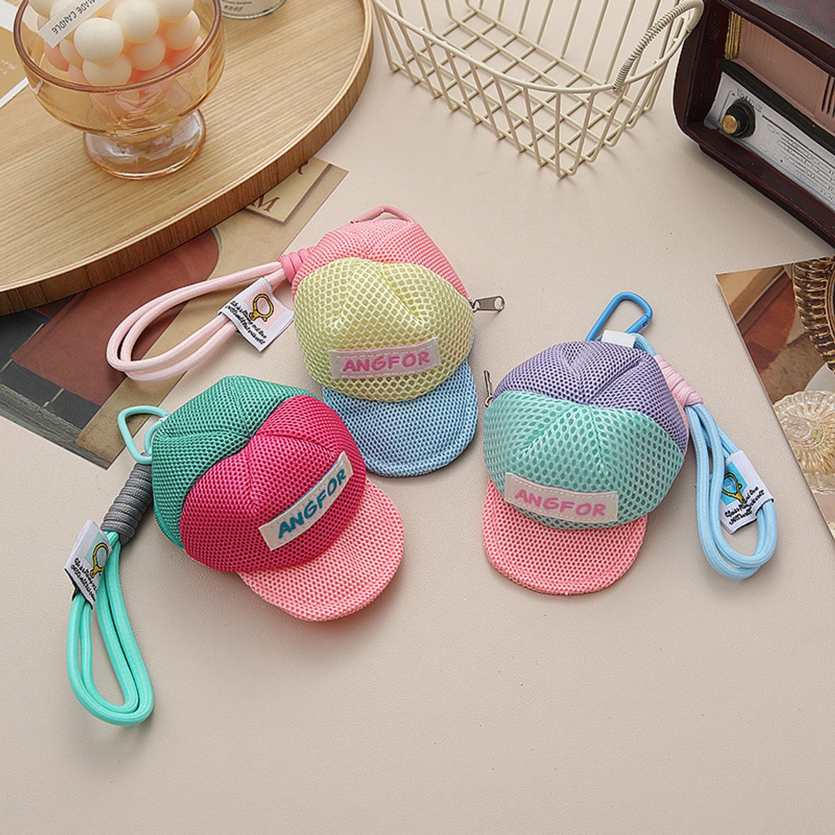 Storage Bag - Dopamine-Colored Mesh Bag - Travel Bag - Wallet - Headphone Bag - Keychain