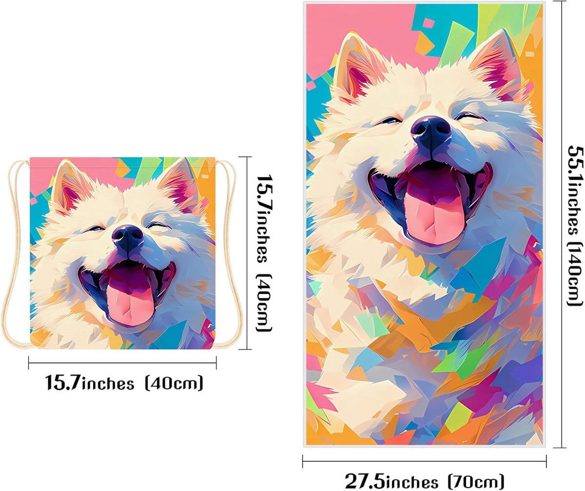 Beach Towel - 2-in-1 Foldable Beach Towel Backpack - Printed Bath Towel - Convertible Beach Mat & Carry Bag - Perfect Companion for Camping, Yoga & Travel（Pup）